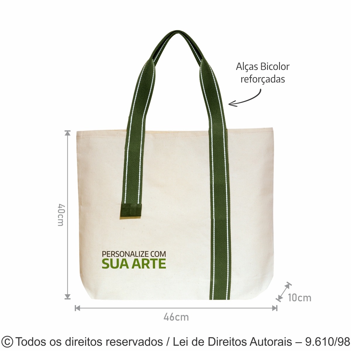 264L SACOLA DE LONA 240G 46X40X10CM NATURAL BICOLOR VERDE MUSGO COM BRANCO