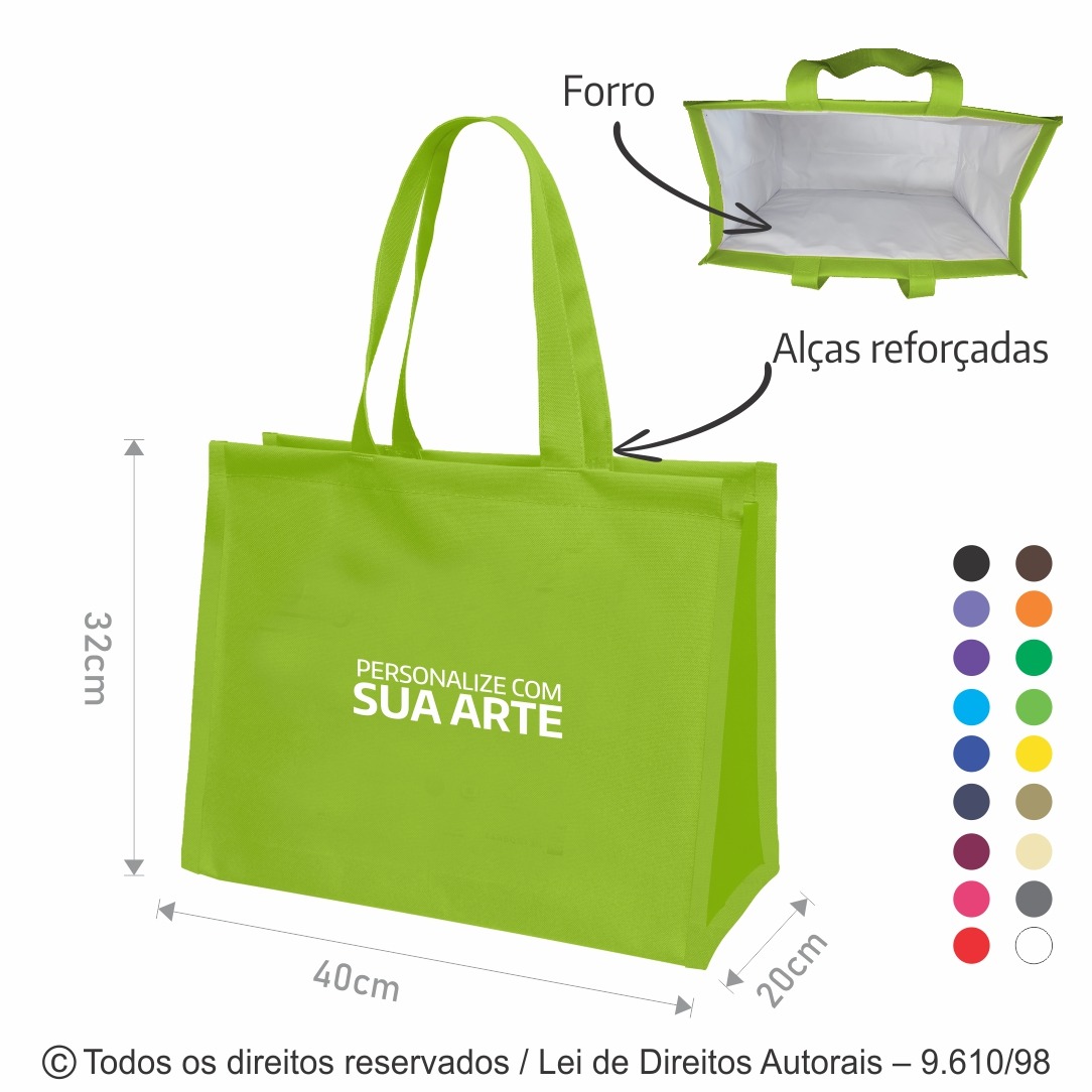233N SACOLA HIGIENIZÁVEL DE NYLON 600G VERDE PISTACHE COM FORRO BRANCO 40X30X20CM