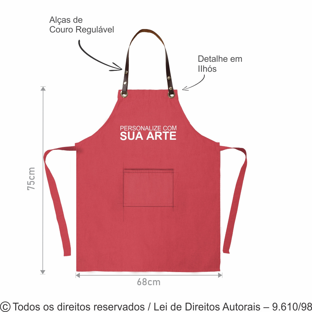AV27B AVENTAL  BRIM COM ALÇA DE COURO REGULÁVEL REMOVIVEL 68X75CM ROSA CHICLETE