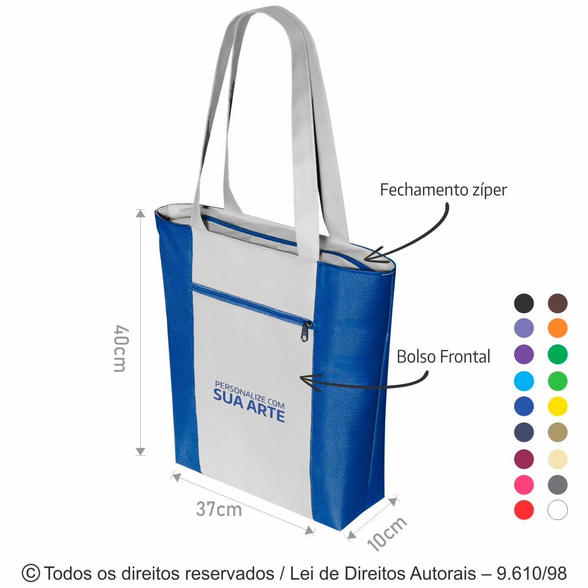 72N SACOLA  DE NYLON 600G 37X40X10CM BRANCO COM AZUL ROYAL