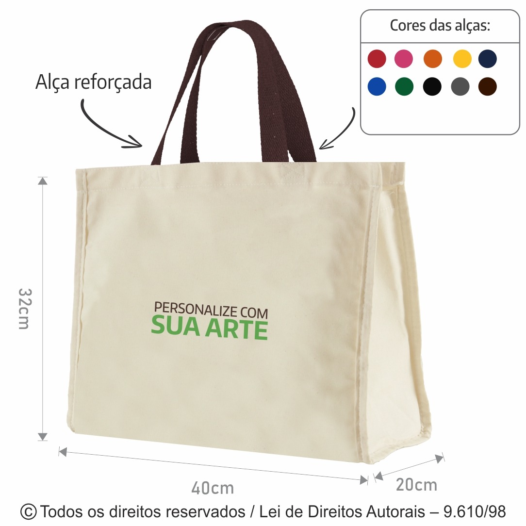 12LFC SACOLA DE LONA 240G 40X32X20CM NATURAL COM MARROM