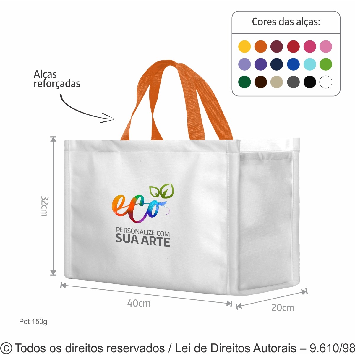SM473 SACOLA DE PET 150G 40X32X20CM BRANCO COM LARANJA