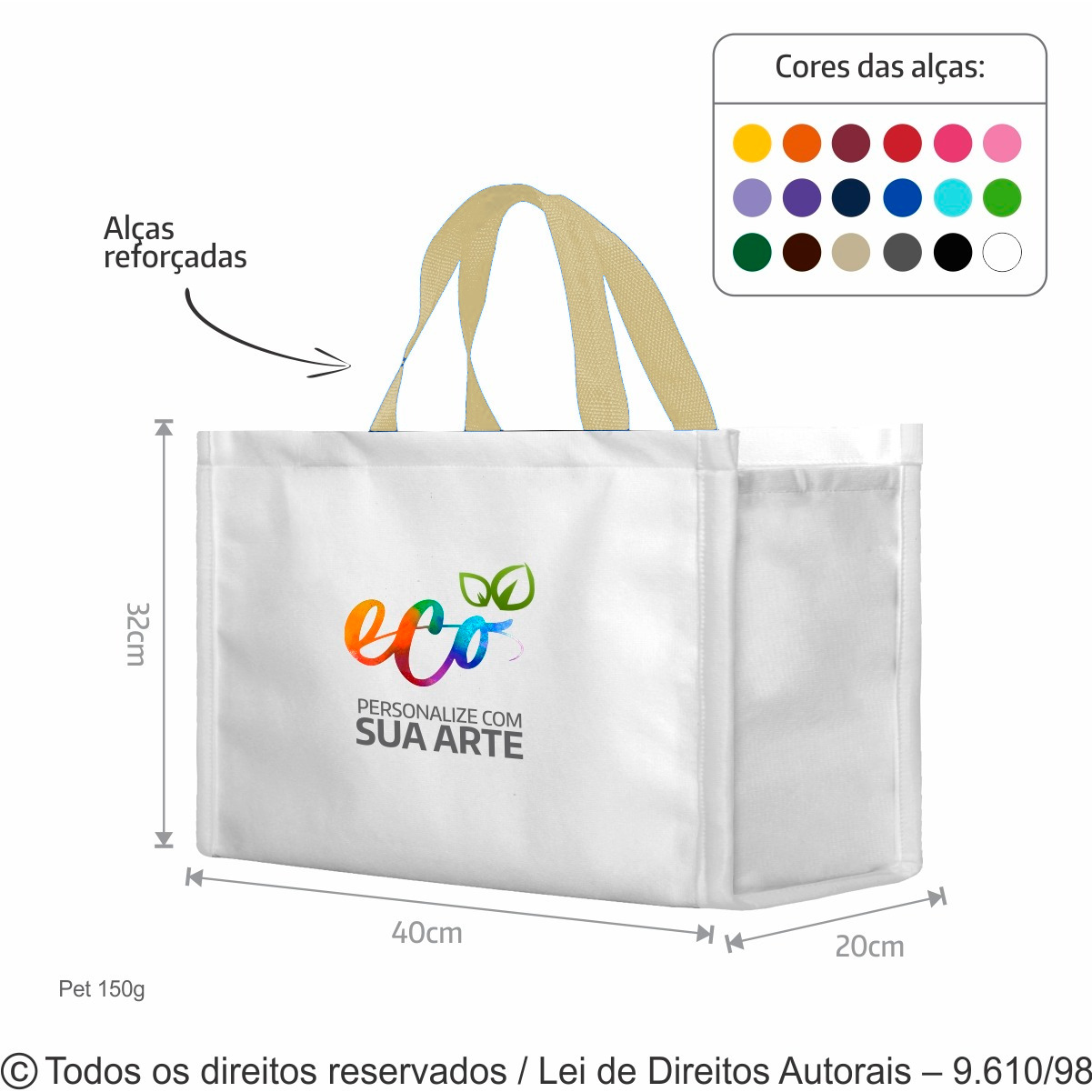 12PFC SACOLA  DE PET 150G  40X32X20CM BRANCO COM BEGE