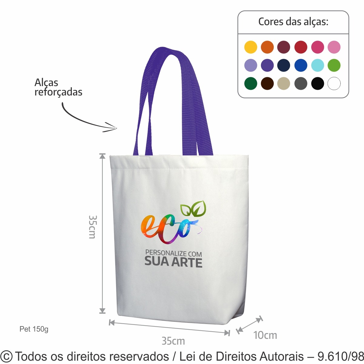 24PFC SACOLA DE PET 150G  35X35X10CM BRANCO COM ROXO