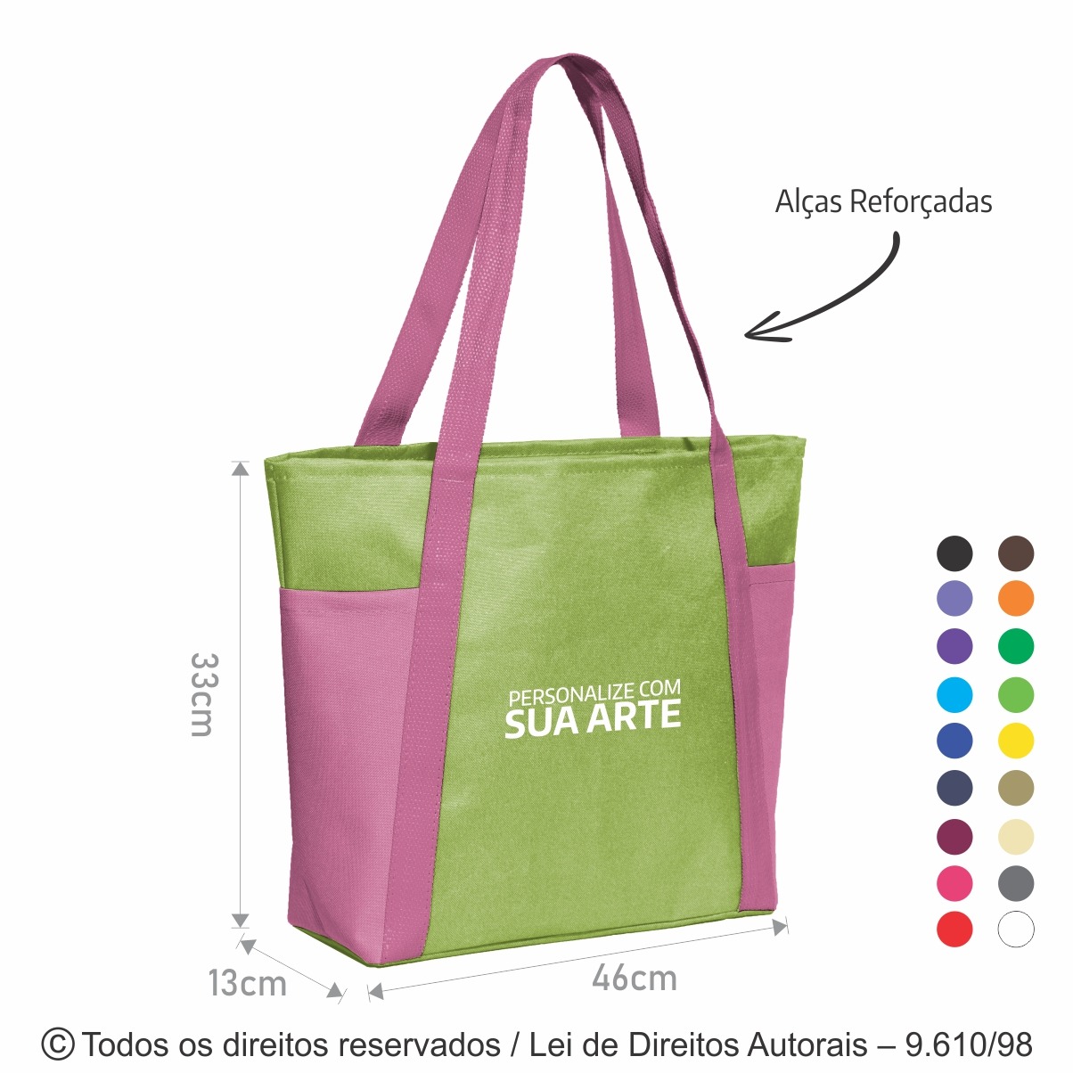 141N SACOLA DE PRAIA DE NYLON 600G 46X33X13CM VERDE PISTACHE COM ROSA CHICLETE