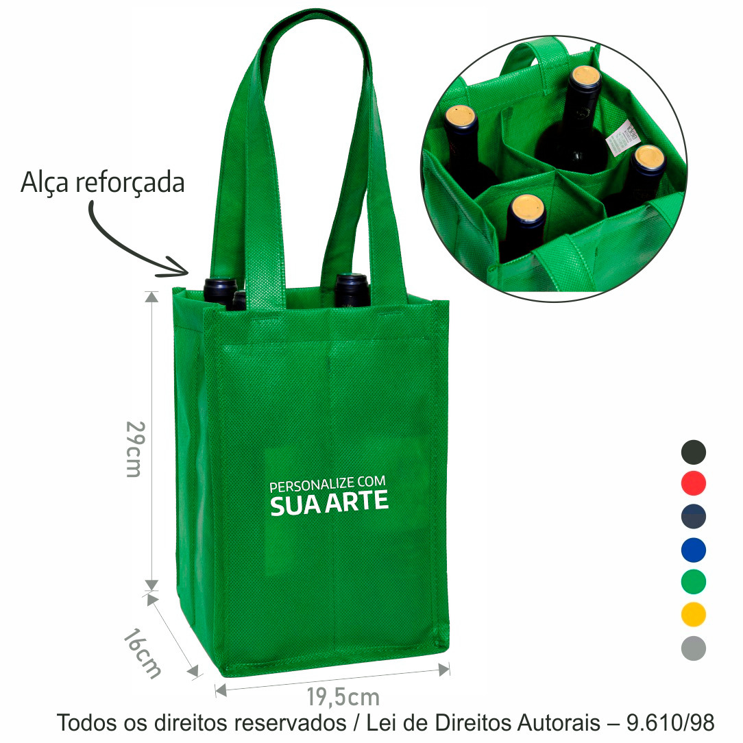 440T PORTA VINHO  4 GARRAFAS TNT 80G 19,5X29X16CM VERDE BANDEIRA