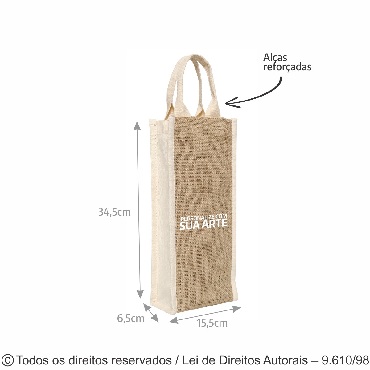 409JL PORTA VINHO DE JUTA LATERAL LONA 240G 15X35X6,5CM NATURAL