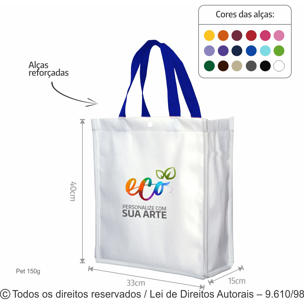 SM555 SACOLA DE PET 150G 33X40X15CM BRANCO COM AZUL ROYAL