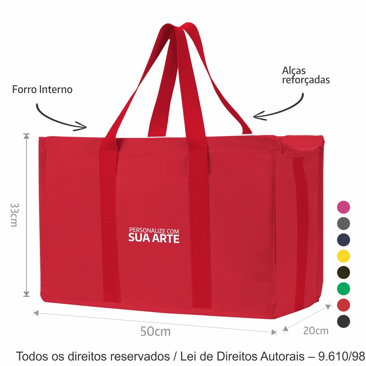 44LC SACOLA DE LONA COLORIDA 240G 50X33X20CM VERMELHO