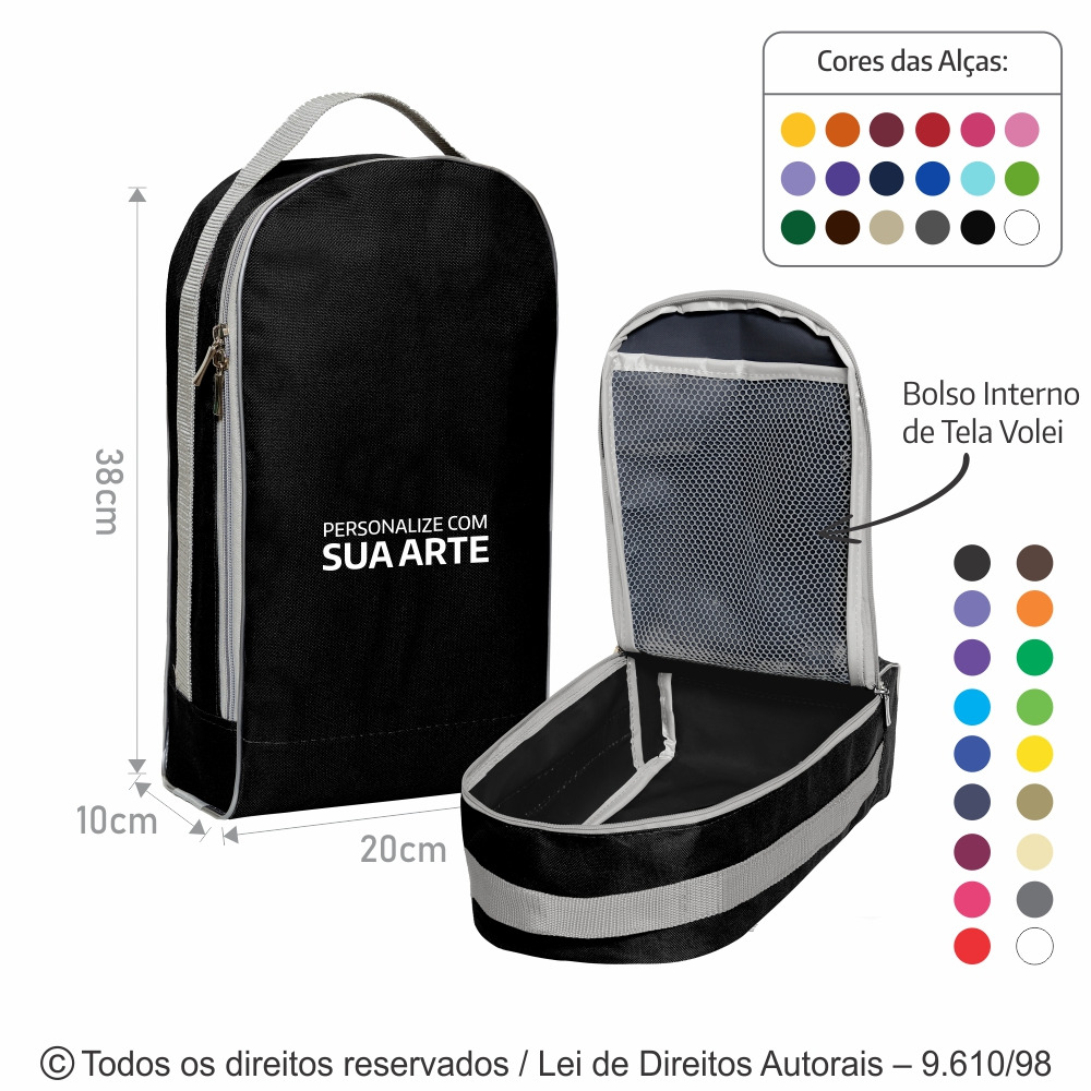 92N PORTA CALCADOS DE NYLON 600G 20X38X10CM PRETO COM CINZA CLARO