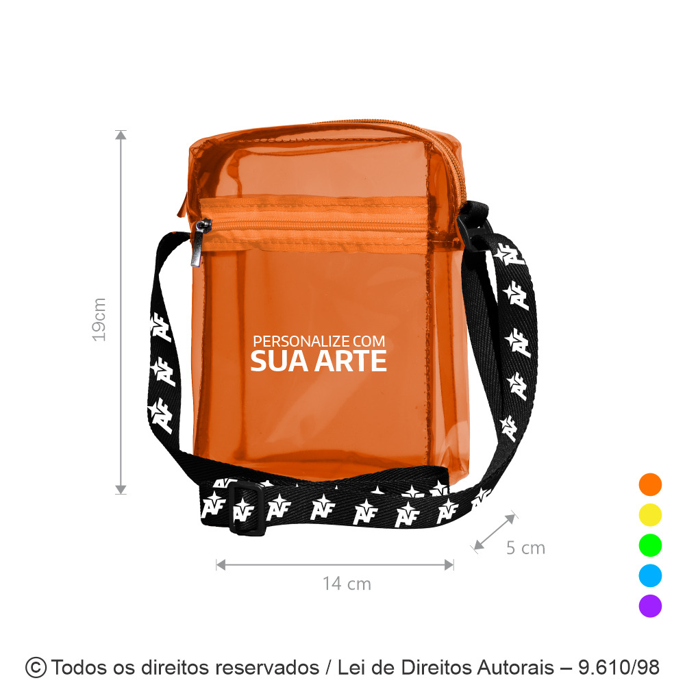 SM584 SHOULDER BAG DE PVC COLORIDO 14X19X5CM LARANJA COM ALCA PERSONALIZADA