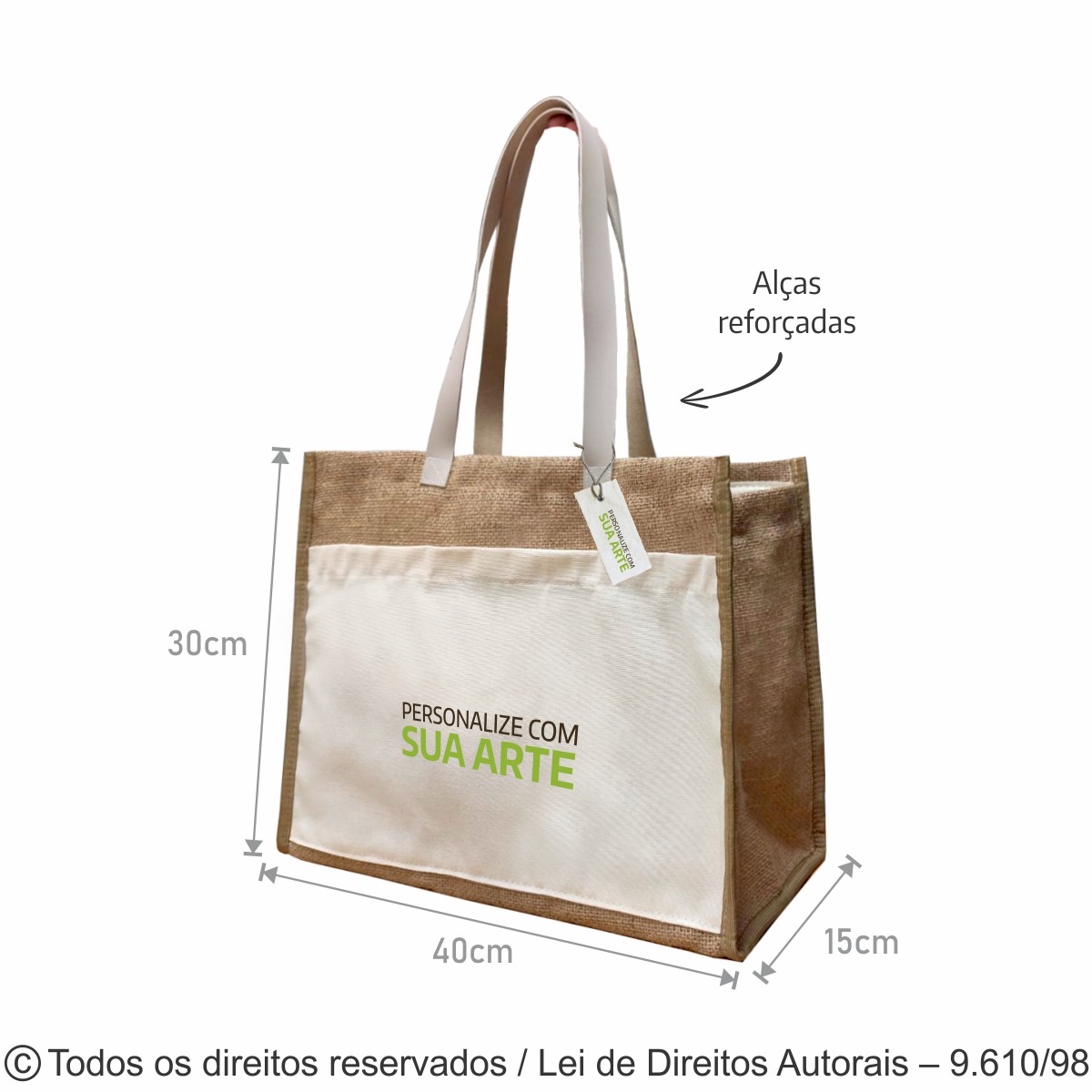 SM478 BOLSA DE JUTA COM FORRO E BOLSO 40X30X15CM