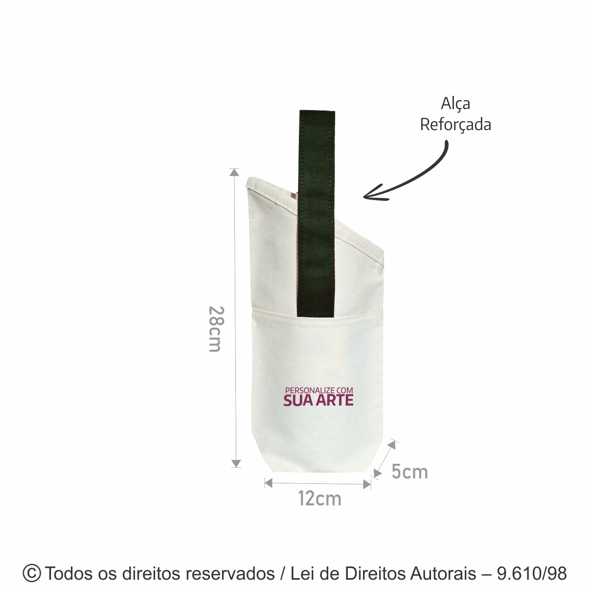 410L PORTA VINHO DE LONA 240G 12X28X5CM NATURAL COM VERDE MUSGO