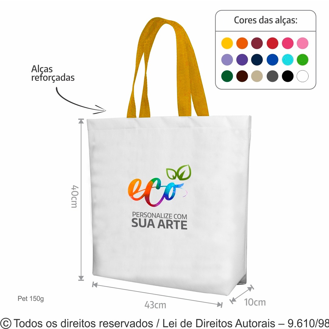 161PFC  SACOLA DE PET 150G 43X40X10CM BRANCO COM AMARELO OURO