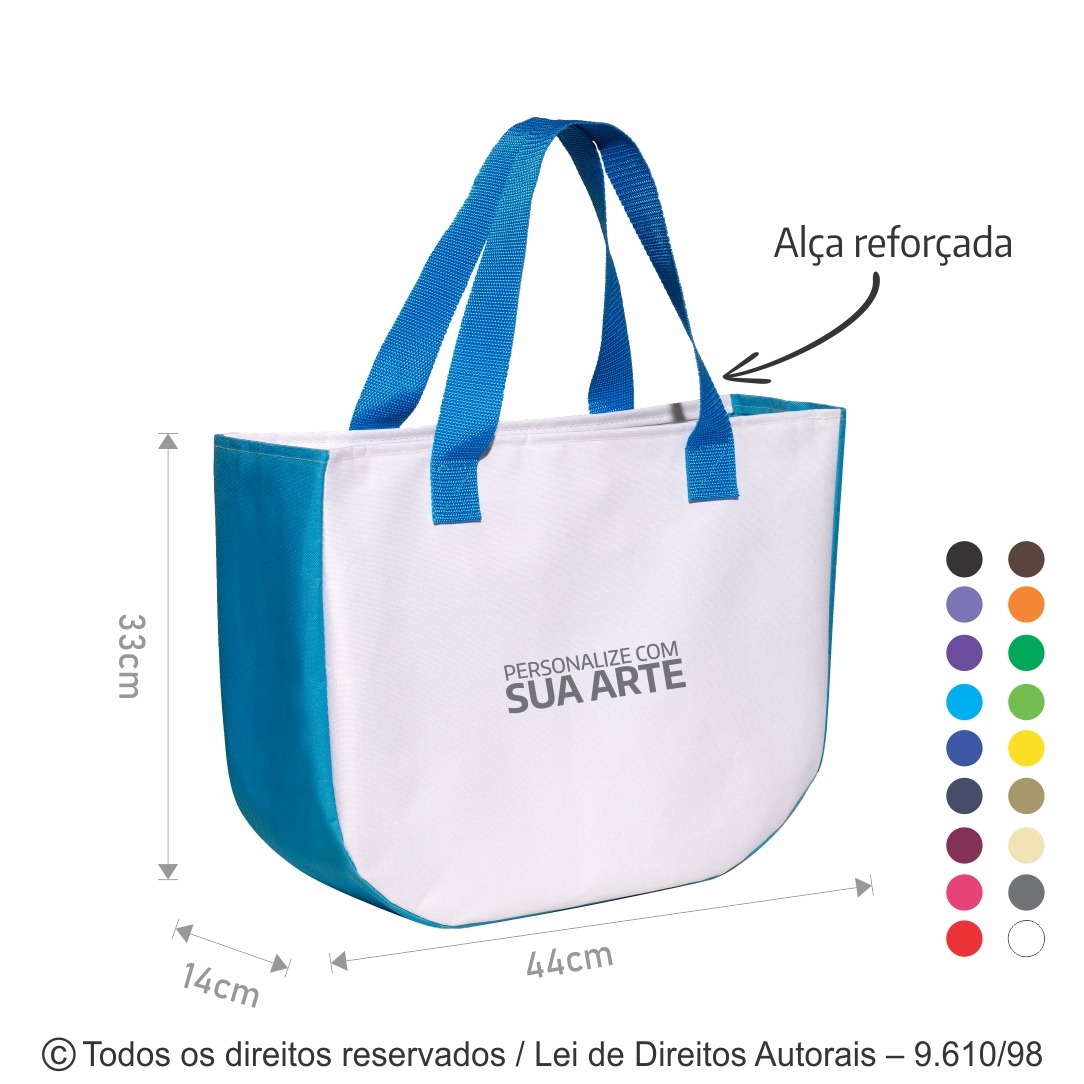 122N SACOLA PRAIA DE NYLON 600G 44X33X14CM BRANCO COM AZUL TURQUESA