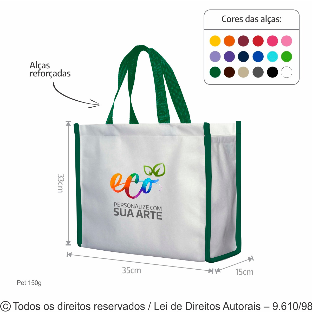 173PFCDC SACOLA DE PET 150G 35X33X15CM BRANCO COM VERDE BANDEIRA