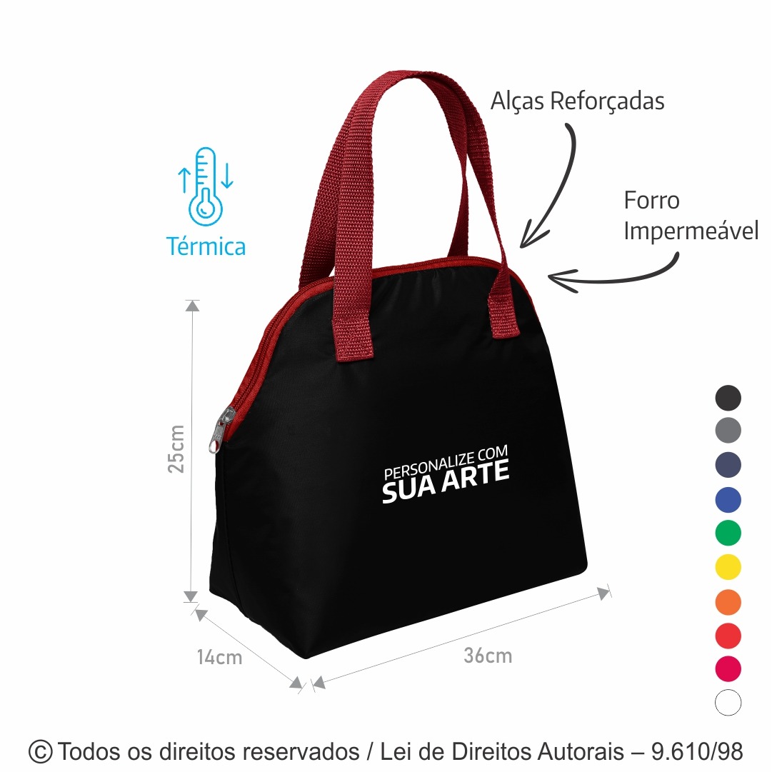 135N SACOLA TERMICA 3,5 LITROS EM NYLON 70 RESINADO 36X25X14CM PRETO COM VERMELHO