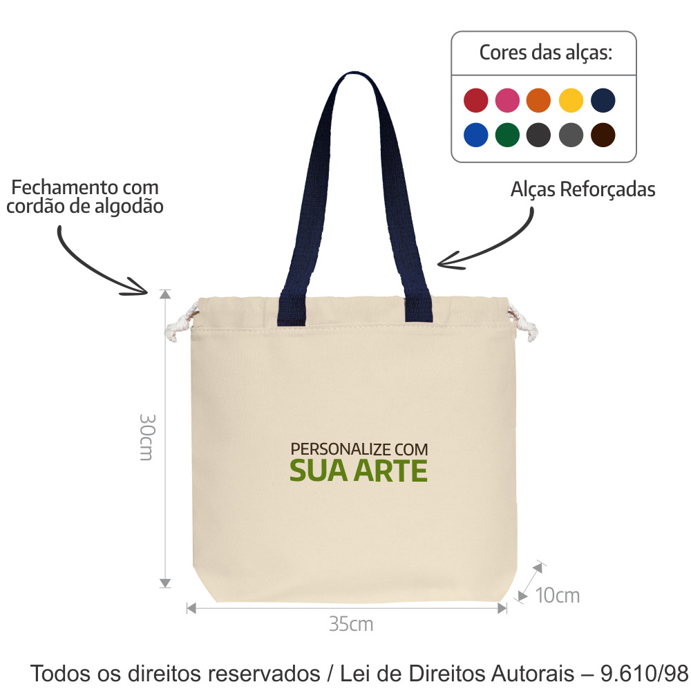 238LFC SACOLA DE LONA LEVE 35X30X10CM CRU COM AZUL MARINHO