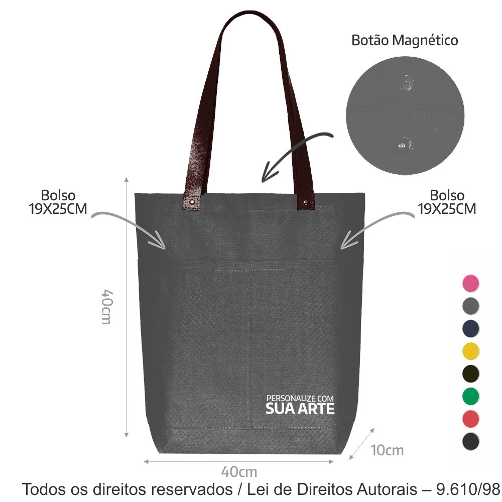 11LC SACOLA DE LONA COLORIDA 40X40X10CM CINZA COM MARROM CAFE