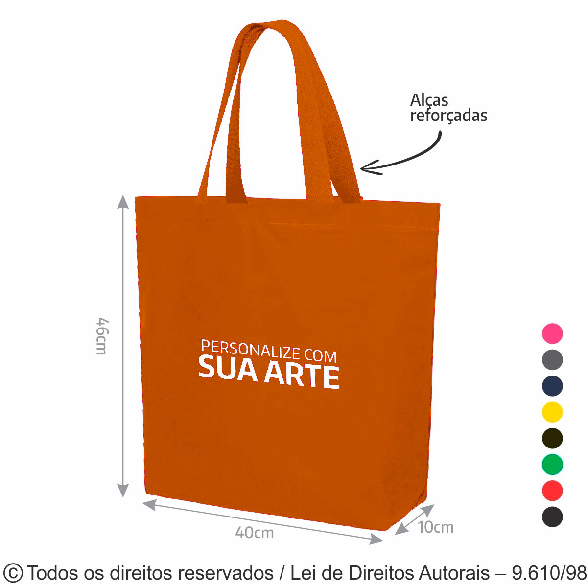 2LC SACOLA DE LONA COLORIDA 46X40X10CM LARANJA