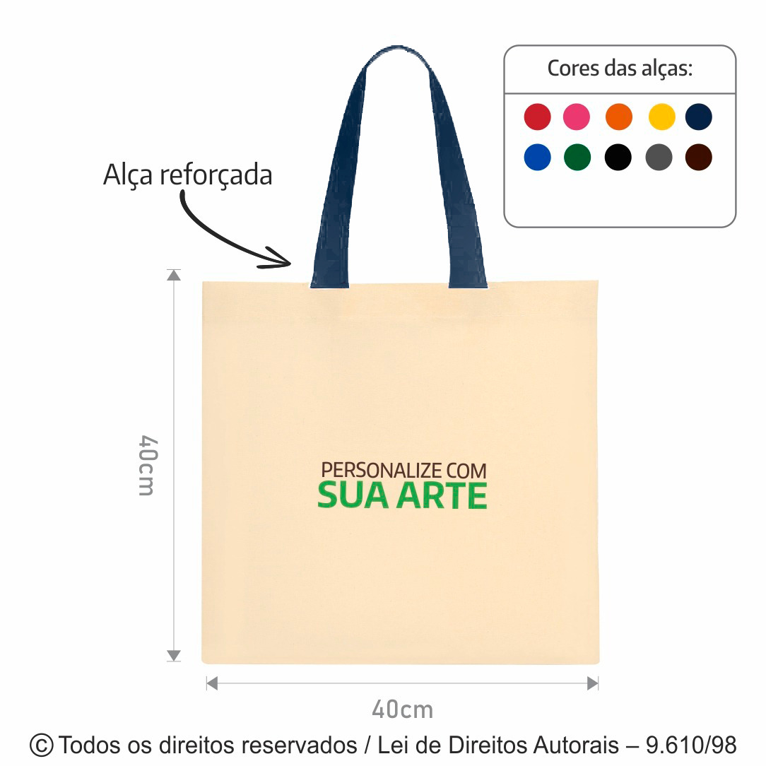 5LFC SACOLA DE LONA 240G 40X40CM NATURAL COM AZUL MARINHO