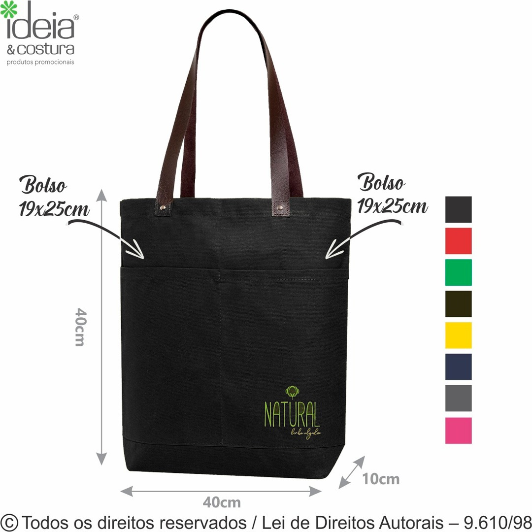11LC SACOLA DE LONA COLORIDA S/G 40X40X10CM PRETO COM MARROM CAFE