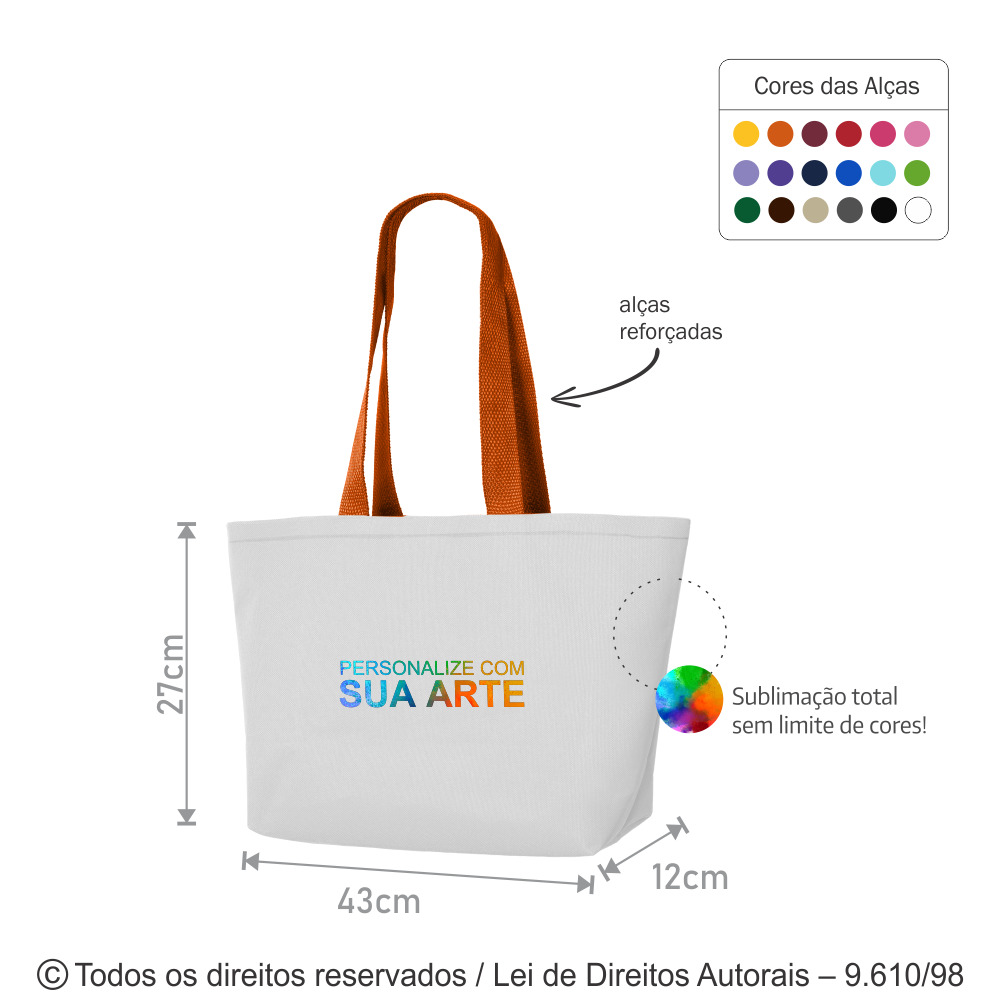 69PL SACOLA DE POLIESTER 301 43X27X12CM BRANCA COM LARANJA