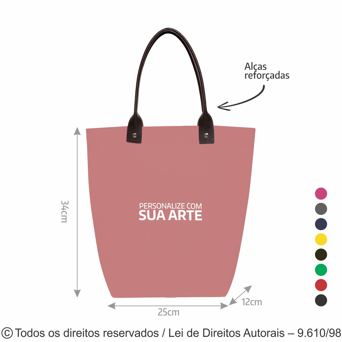 188LCB SACOLA DE LONA COLORIDA ALCA DE CORINO 35X34X12CM ROSA CHA COM MARROM