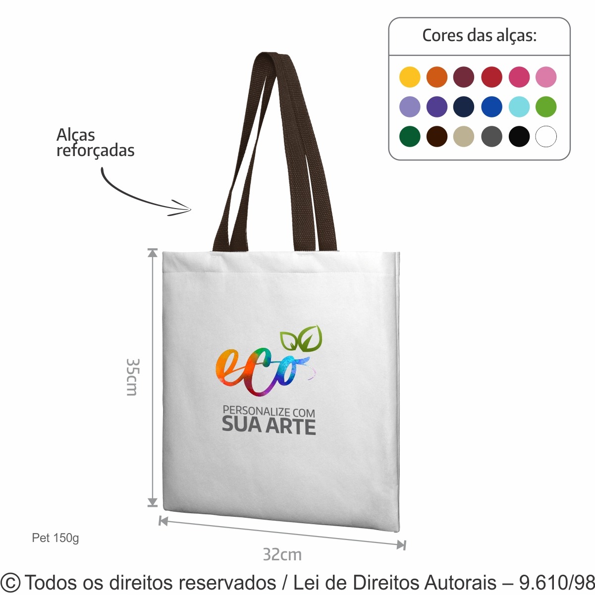 14PFC SACOLA DE PET 150G 32X35CM BRANCO COM MARROM