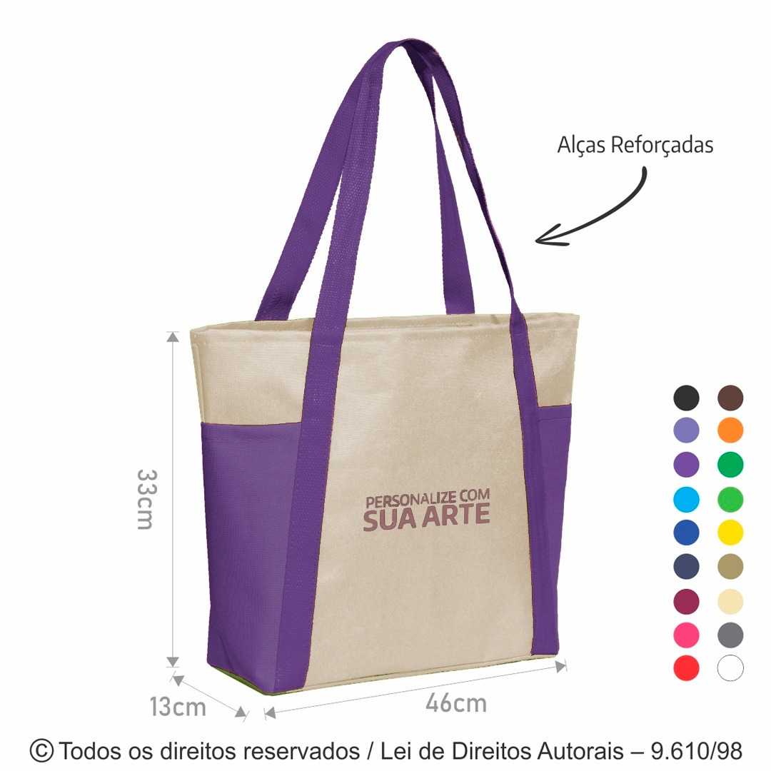 141N SACOLA DE PRAIA DE NYLON 600G 46X33X13CM CREME COM ROXO