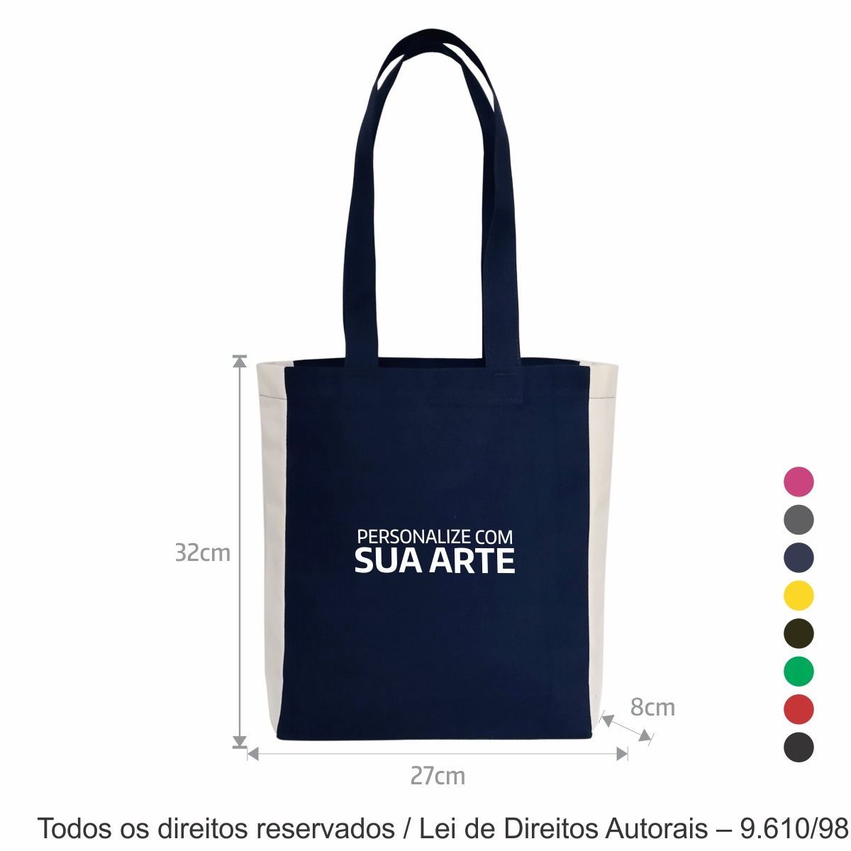 266LC SACOLA DE LONA COLORIDA 27X32X8CM AZUL MARINHO COM CRU
