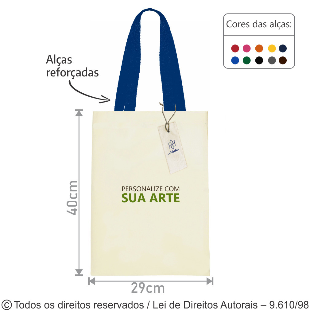 SM548 SACOLA DE LONA 235G  29X40CM NATURAL AZUL MARINHO