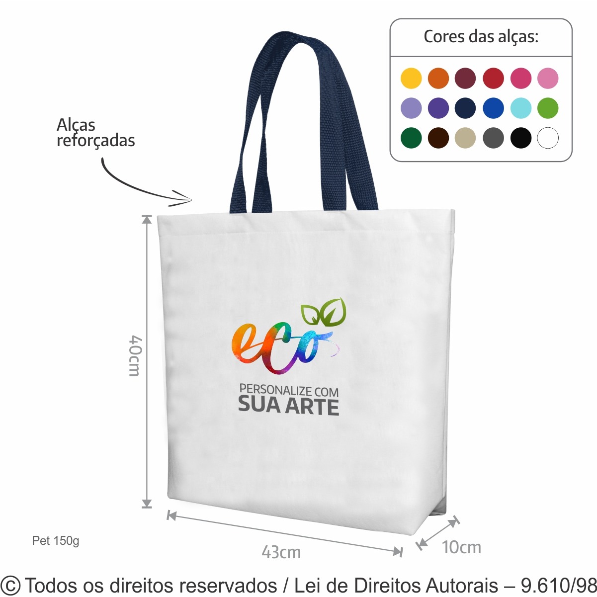 161PFC  SACOLA DE PET 150G 43X40X10CM BRANCO COM AZUL MARINHO