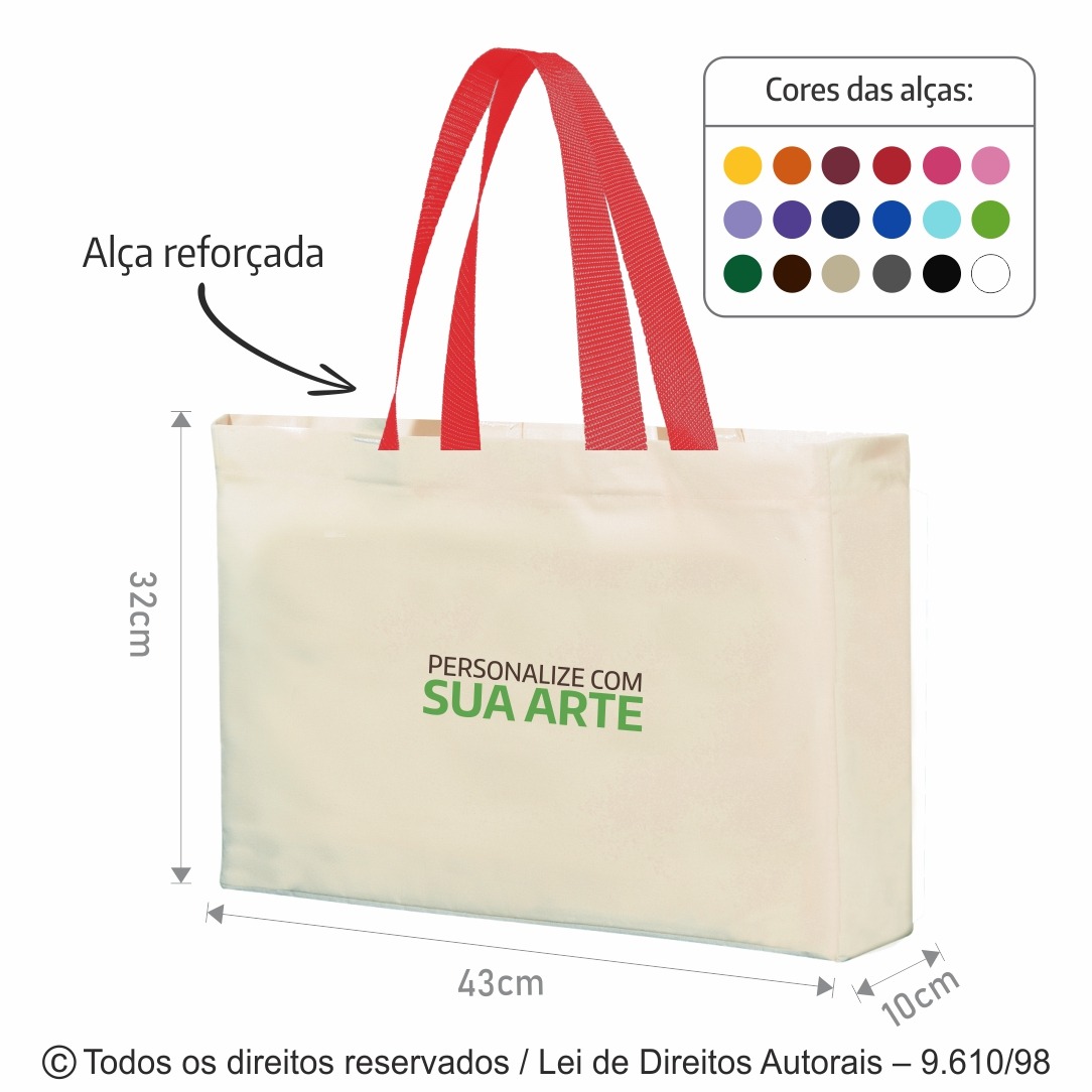 26AFC SACOLA DE ALGODAO 160G  43X32X10CM NATURAL COM VERMELHO