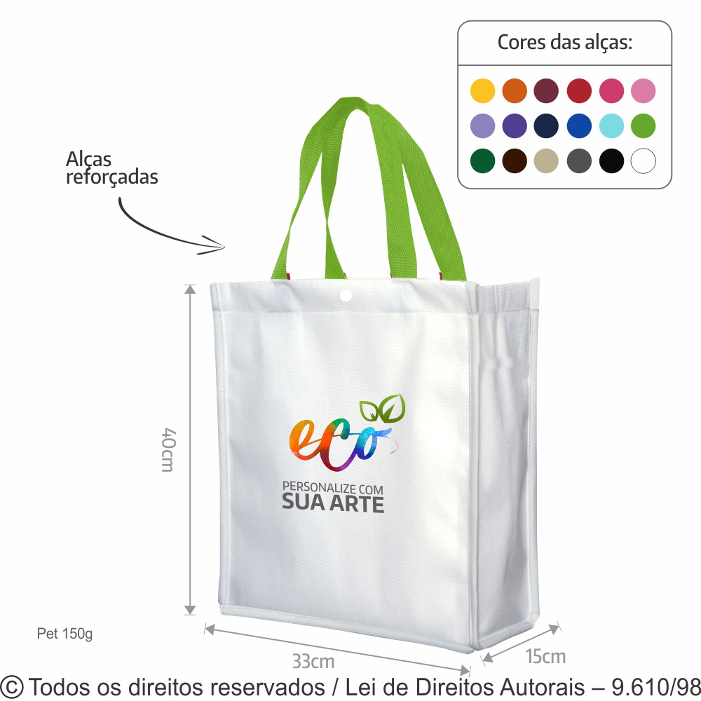 SM555 SACOLA DE PET 150G 33X40X15CM BRANCO COM VERDE ALFACE