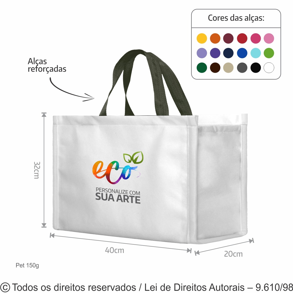 12PFC SACOLA  DE PET 150G  40X32X20CM BRANCO COM VERDE MUSGO