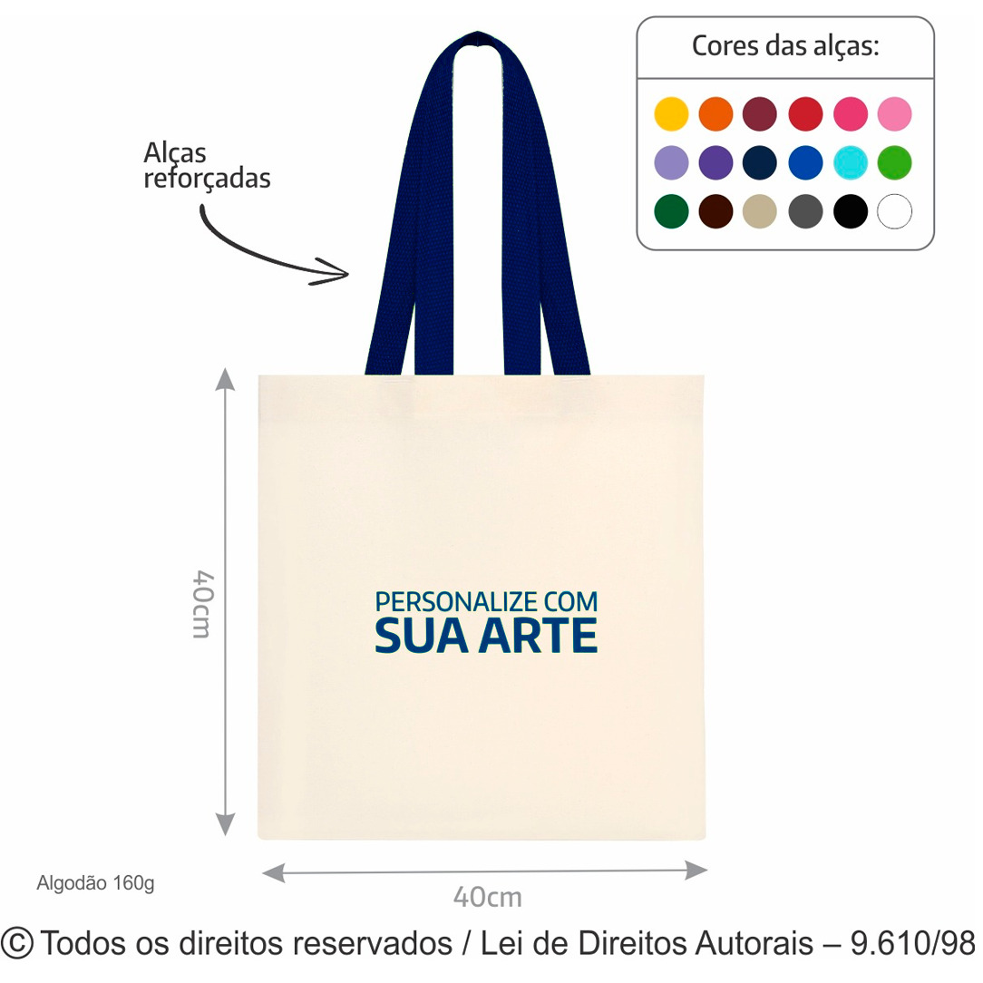 5AFC SACOLA DE ALGODAO 160G 40X40CM NATURAL COM AZUL MARINHO
