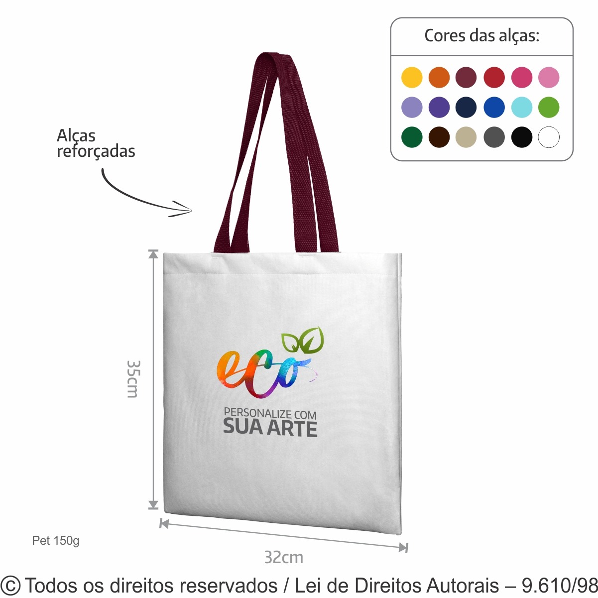14PFC SACOLA DE PET 150G 32X35CM BRANCO COM VINHO