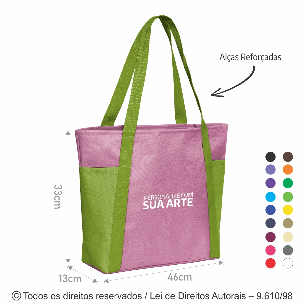 141N SACOLA DE PRAIA DE NYLON 600G 46X33X13CM ROSA COM VERDE MAÇA