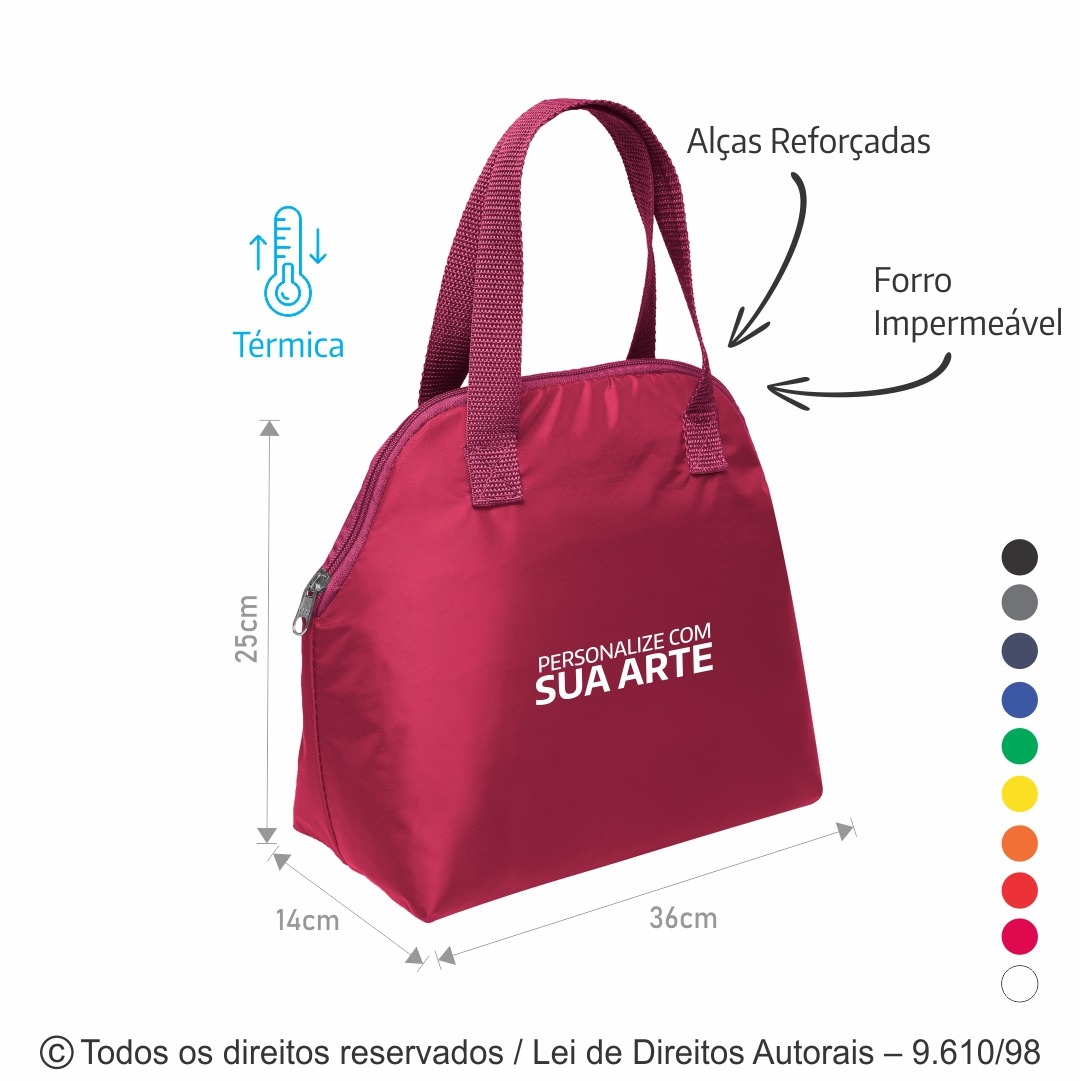 135N SACOLA TERMICA 3,5 LITROS EM NYLON 70 RESINADO 36X25X14CM BRANCO COM PINK