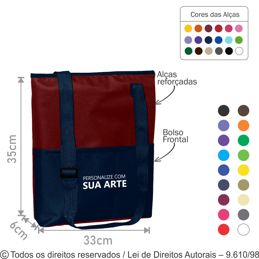 117N BOLSA TRANSVERSAL DE NYLON 600G  33X35X6CM VERMELHO COM AZUL MARINHO