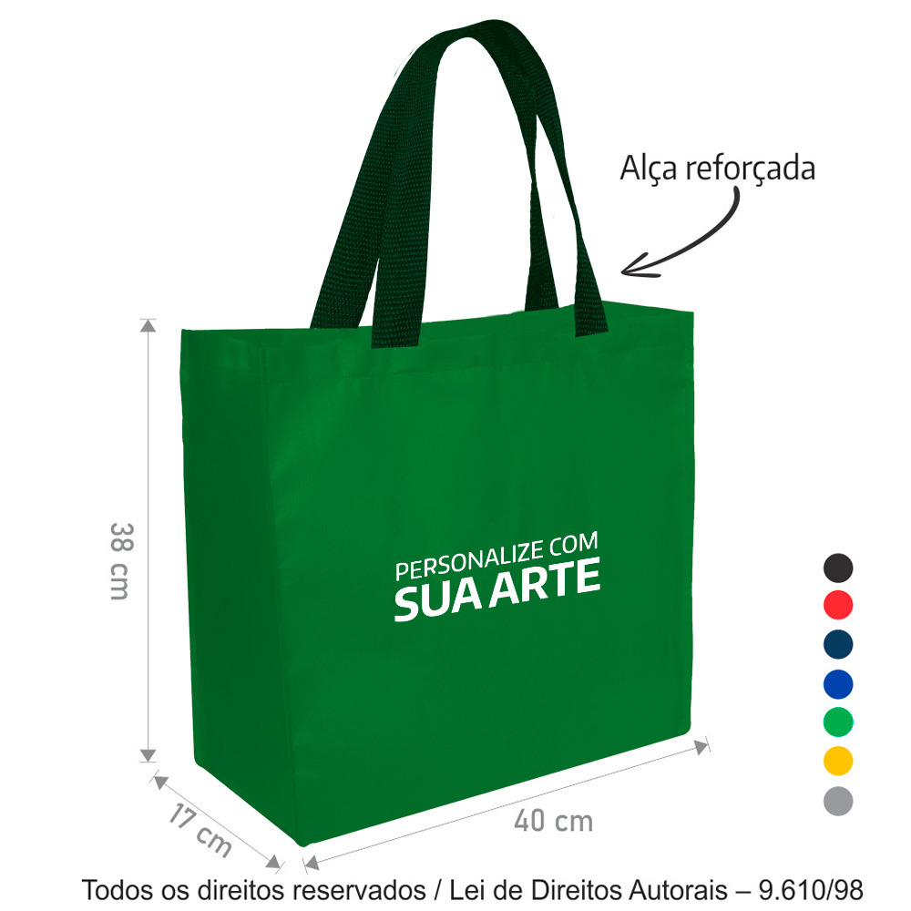 SM553 SACOLA DE TNT 60G 43X38X17CM VERDE BANDEIRA COM VERDE MUSGO