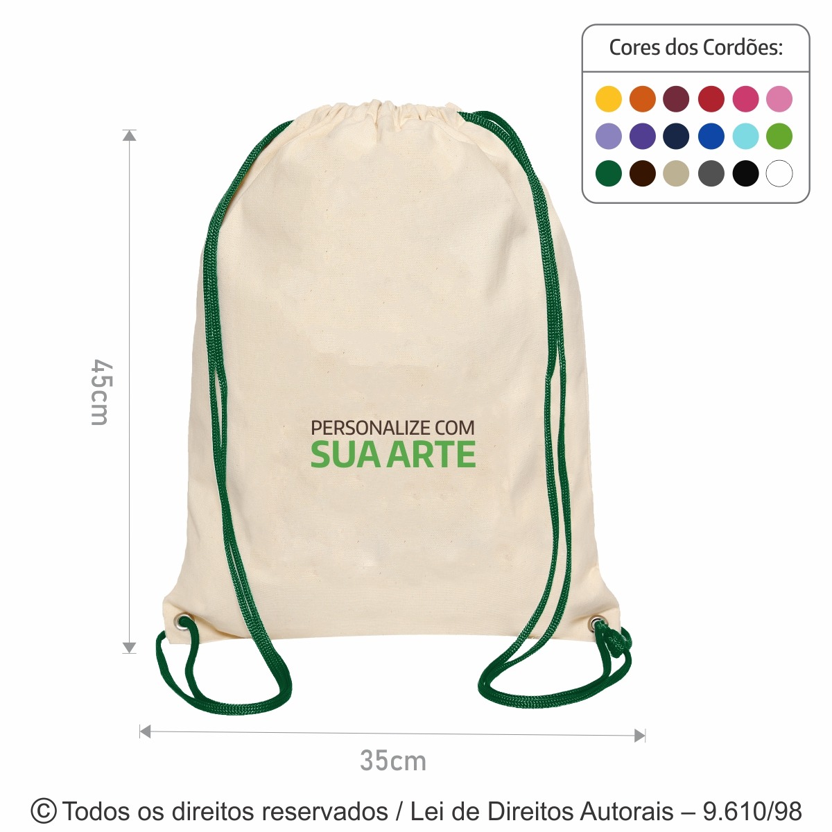 M2 MOCHILA DE LONA 240G 35X45CM NATURAL COM VERDE BANDEIRA