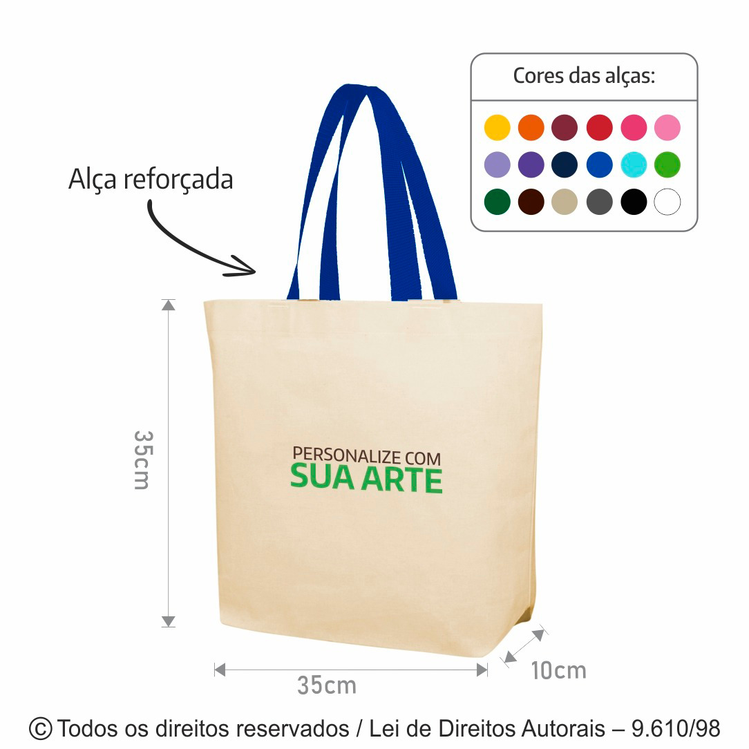 24AFC SACOLA DE ALGODAO 160G 35X35X10CM NATURAL COM AZUL ROYAL 452