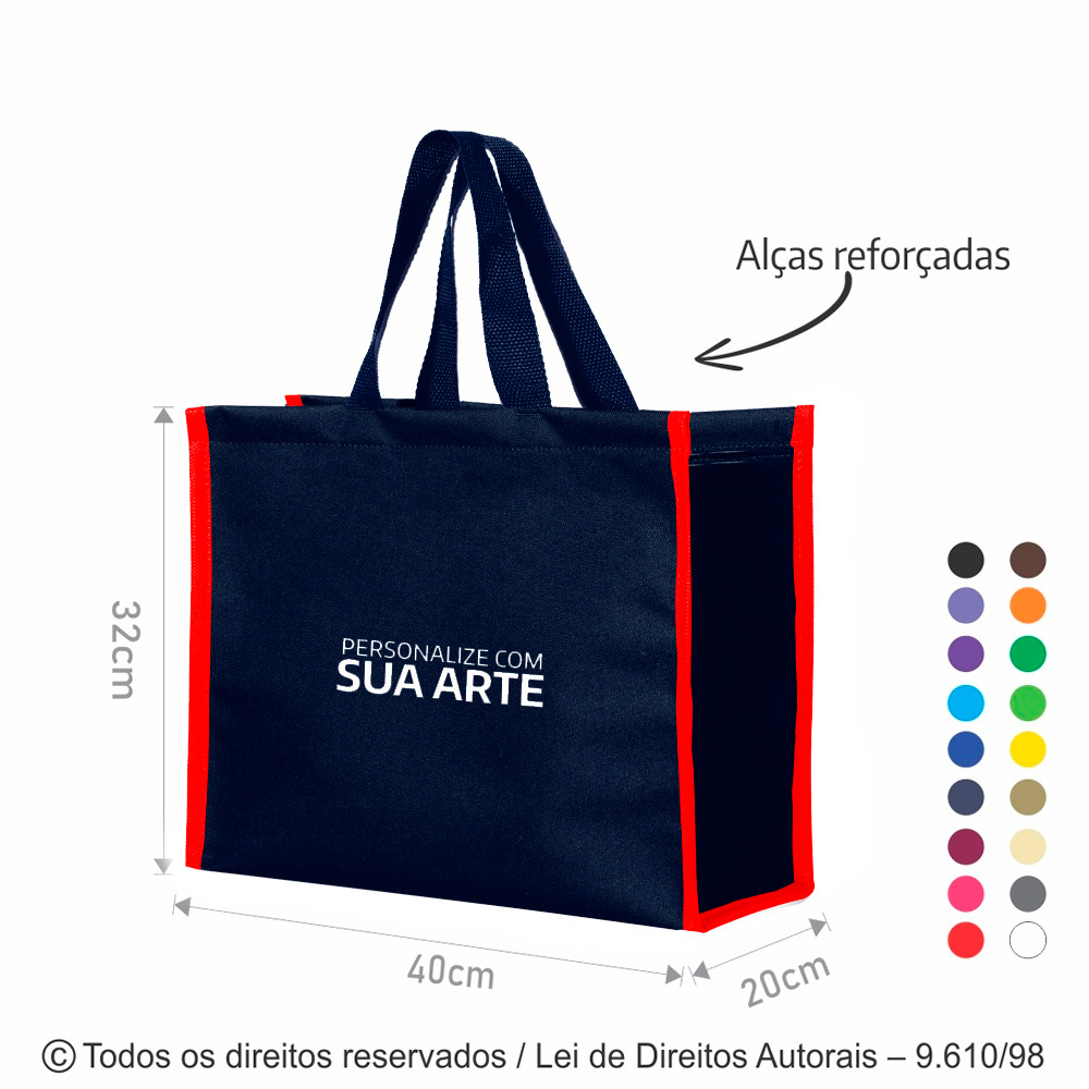 12N SACOLA DE NYLON 600G 40X32X20CM AZUL MARINHO COM VERMELHO
