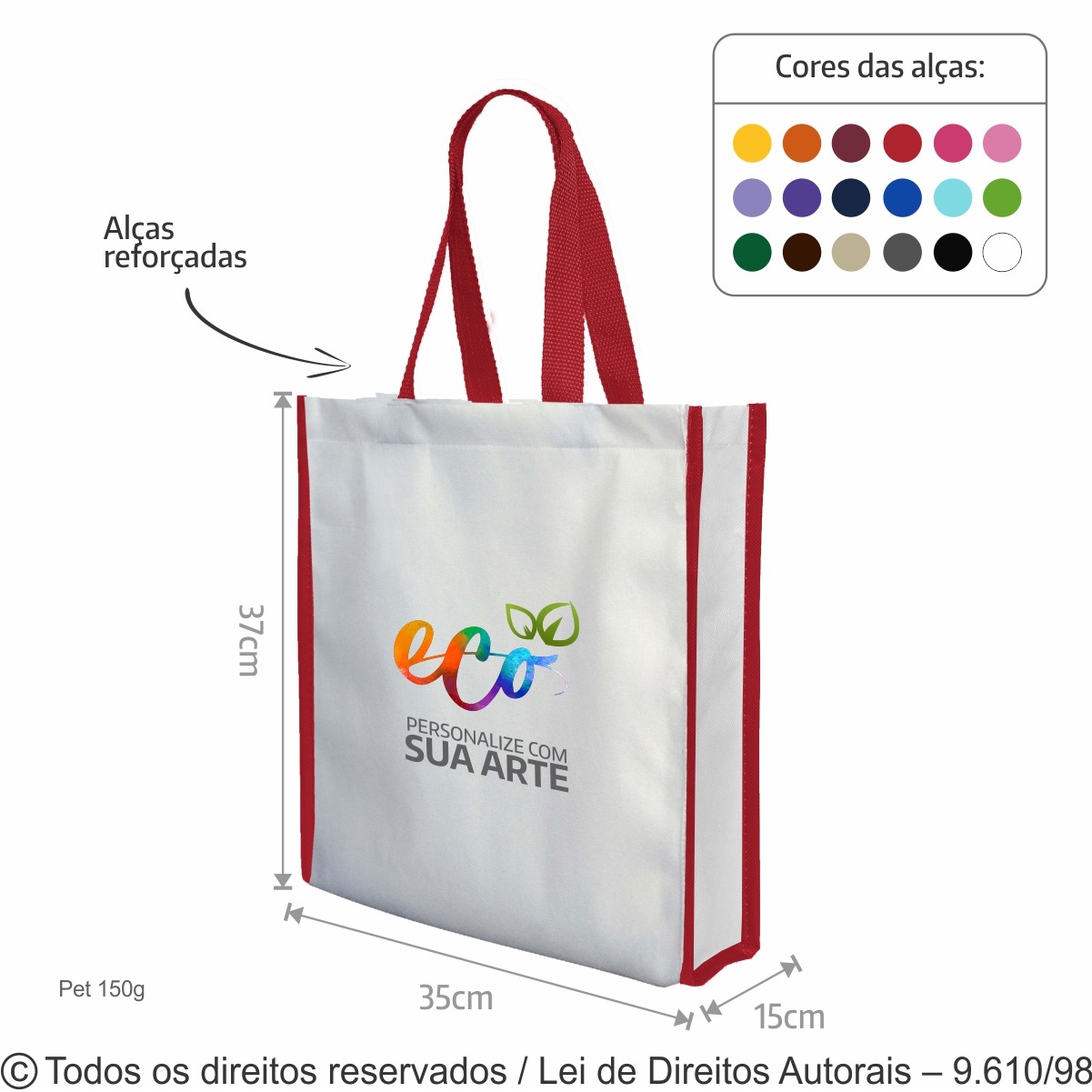 162PFCDC SACOLA DE PET 150G 35X37X15CM BRANCO COM VERMELHO