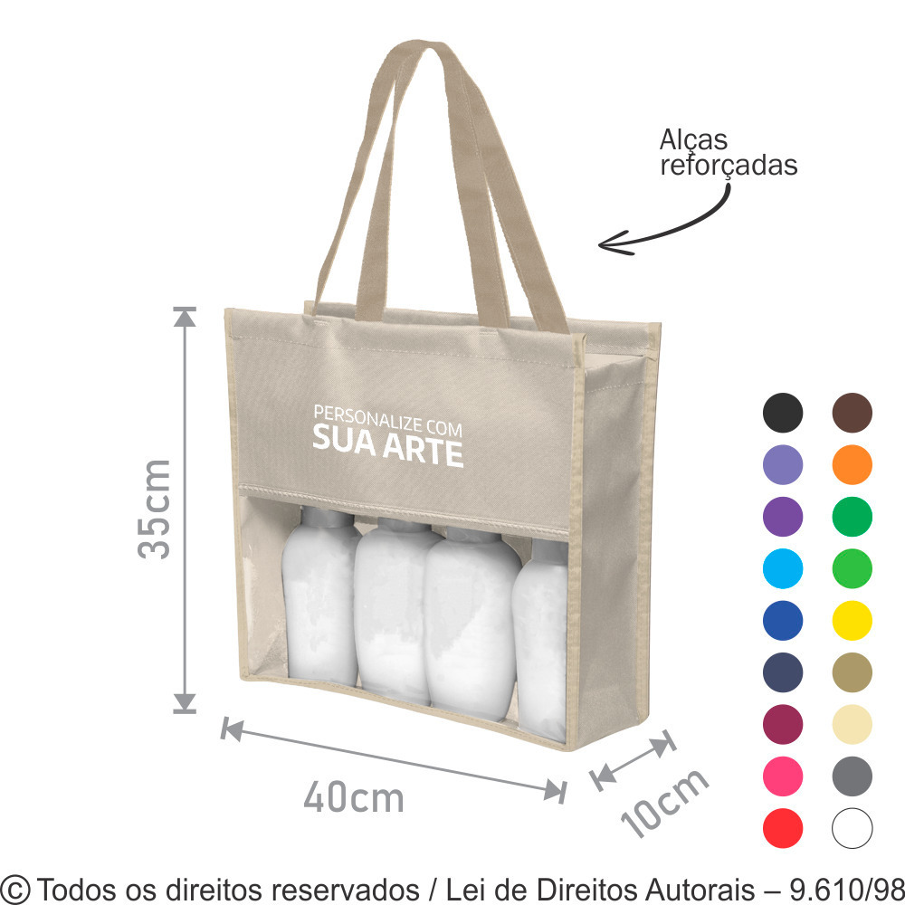 SM568 SACOLA DE NYLON 600G 40X35X10CM CREME COM BEGE