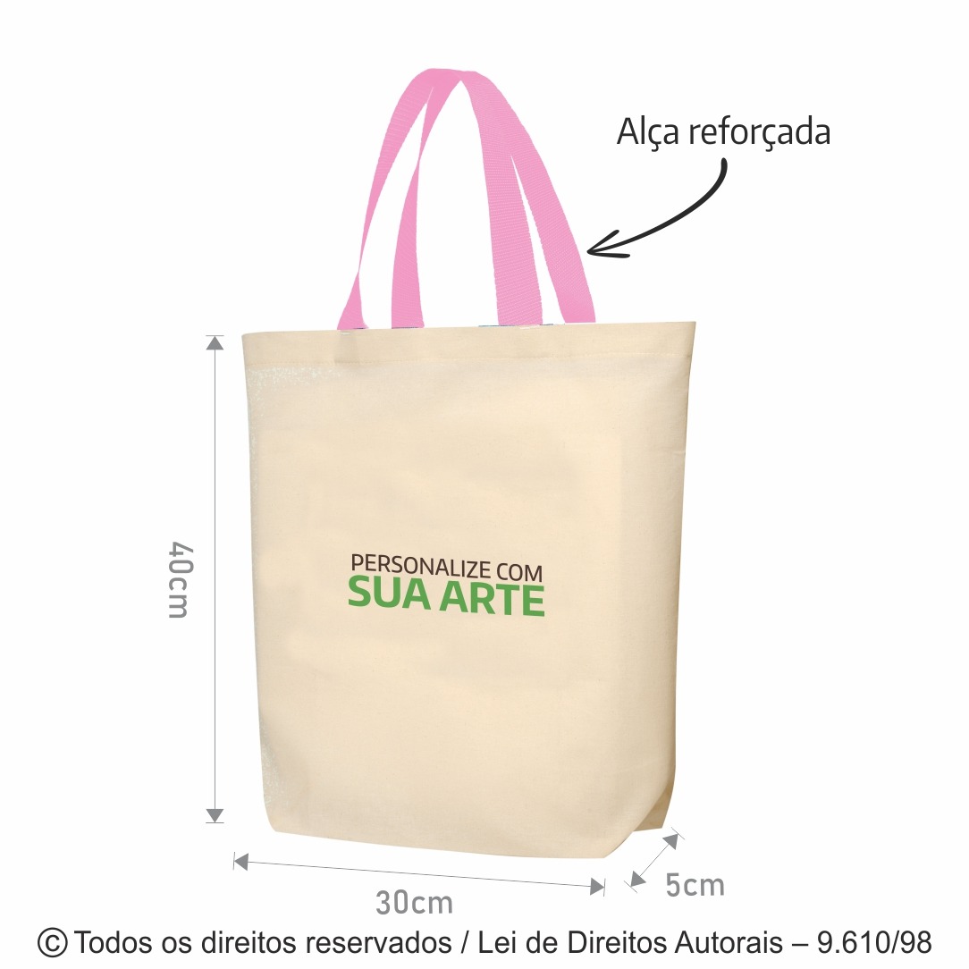 171AFC SACOLA DE ALGODAO 160G 30X40x5CM NATURAL COM ROSA