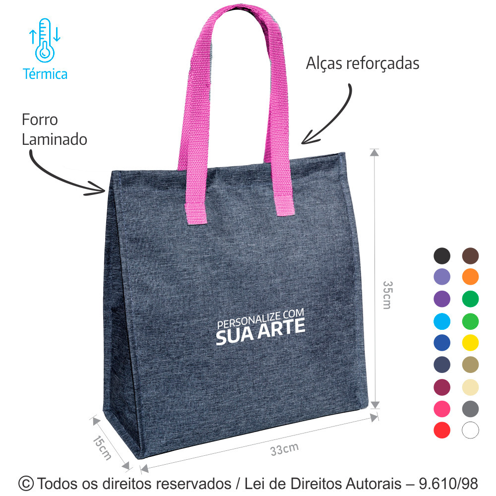 281M BOLSA TERMICA 17 LITROS TECIDO MESCLA 33x35x15CM CINZA COM PINK