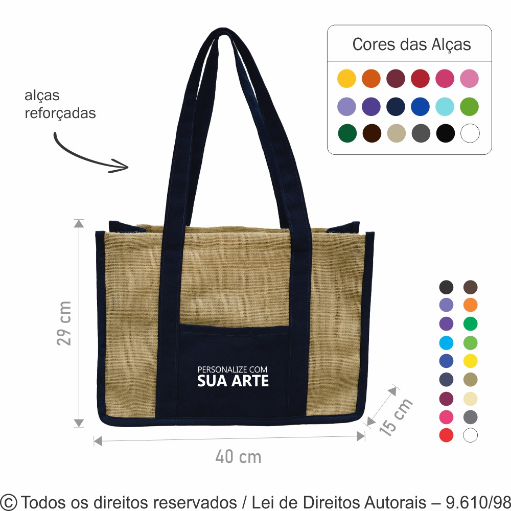 316J SACOLA DE JUTA F-9 COM LONA COLORIDA 40X29X15CM NATURAL
